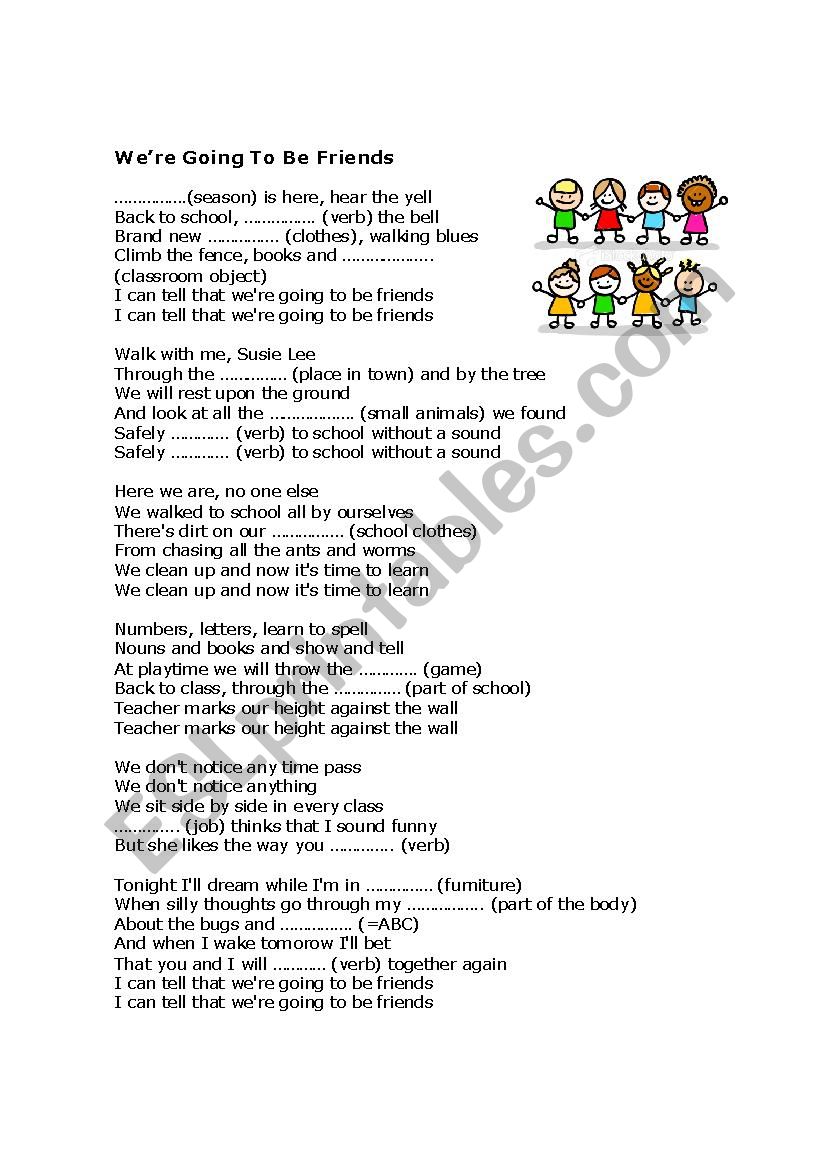 Wonder - We are gonna be friends - Lyrics worksheet