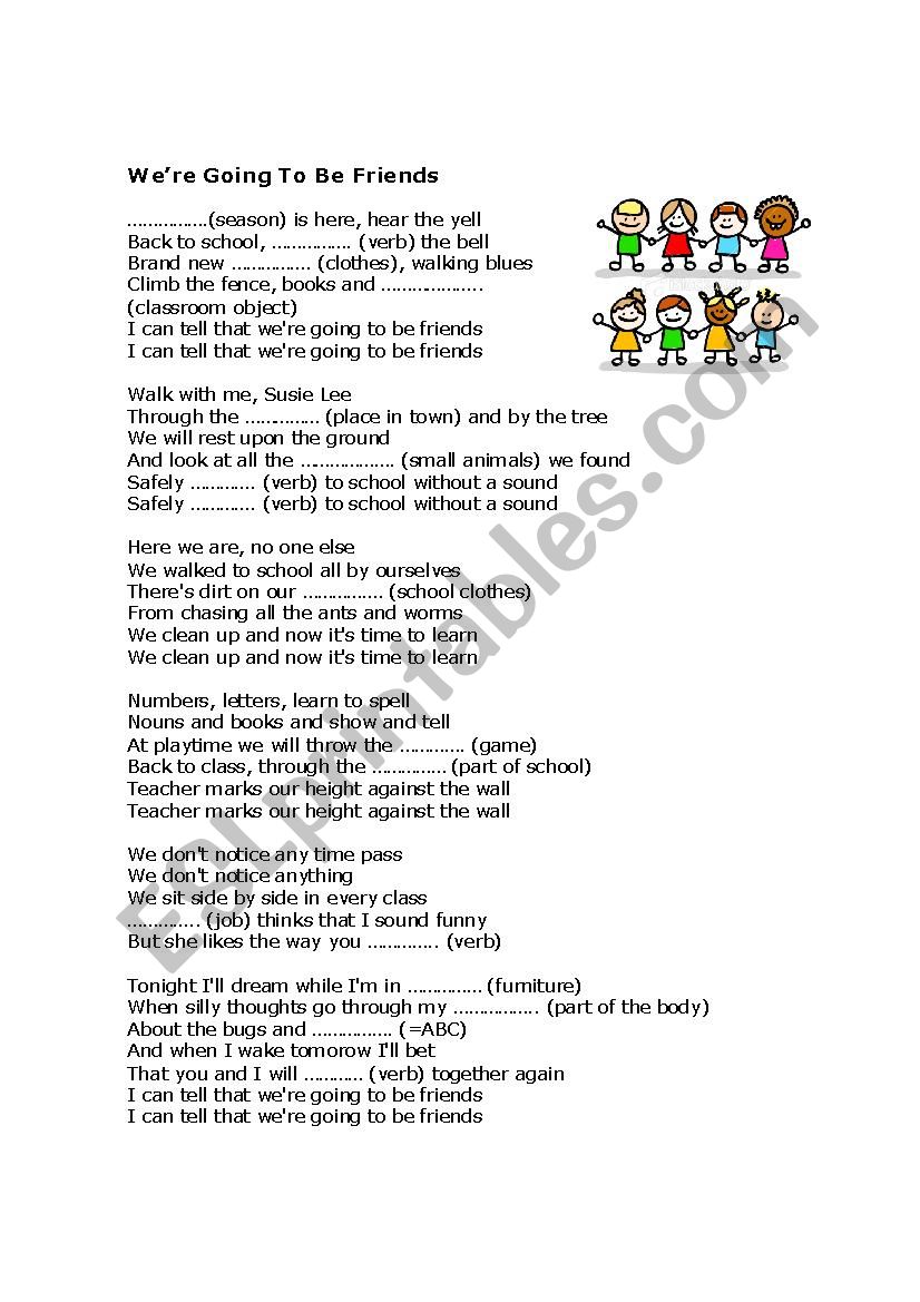 Song Were gonna be friends worksheet