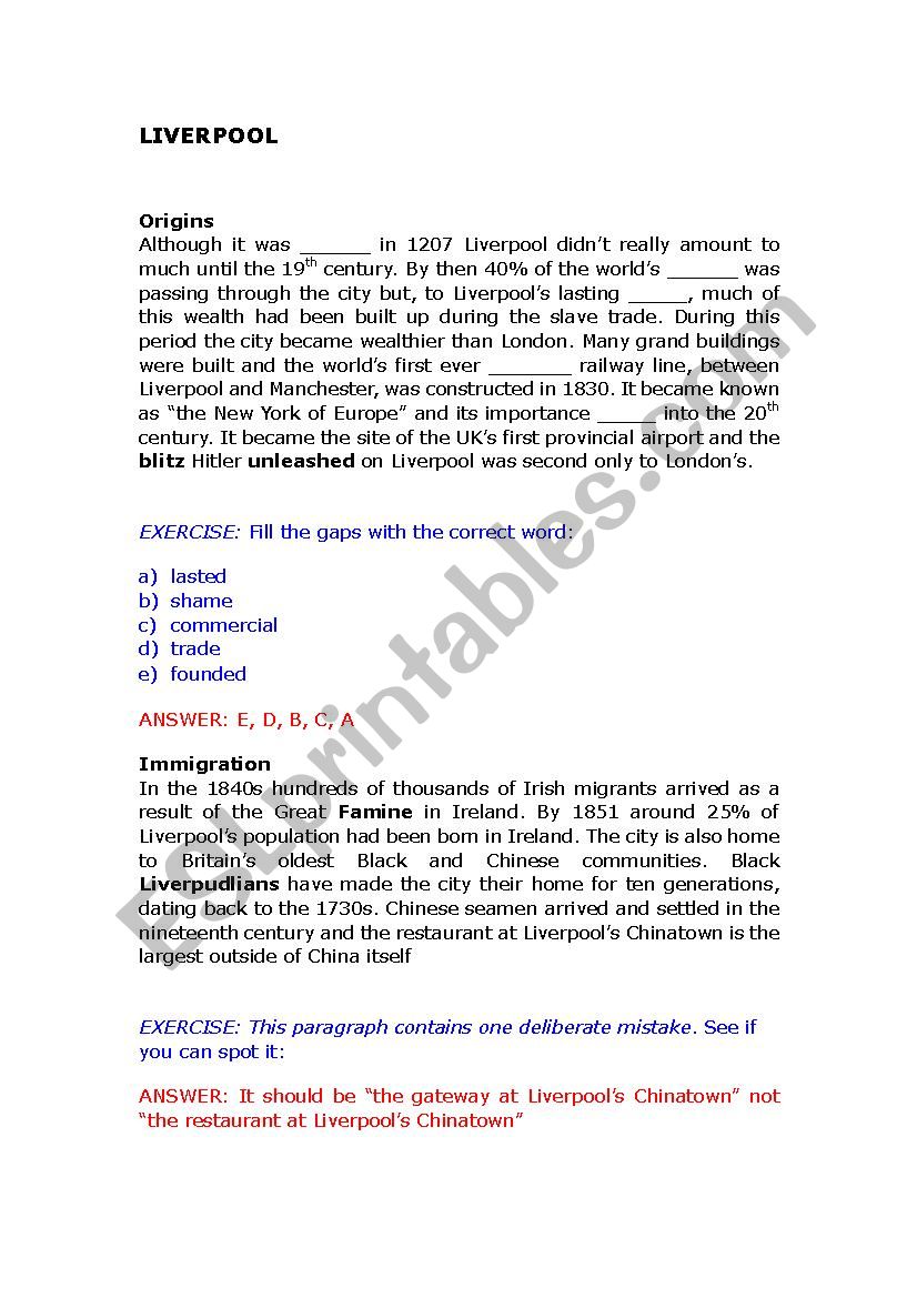 British Cities 1 worksheet