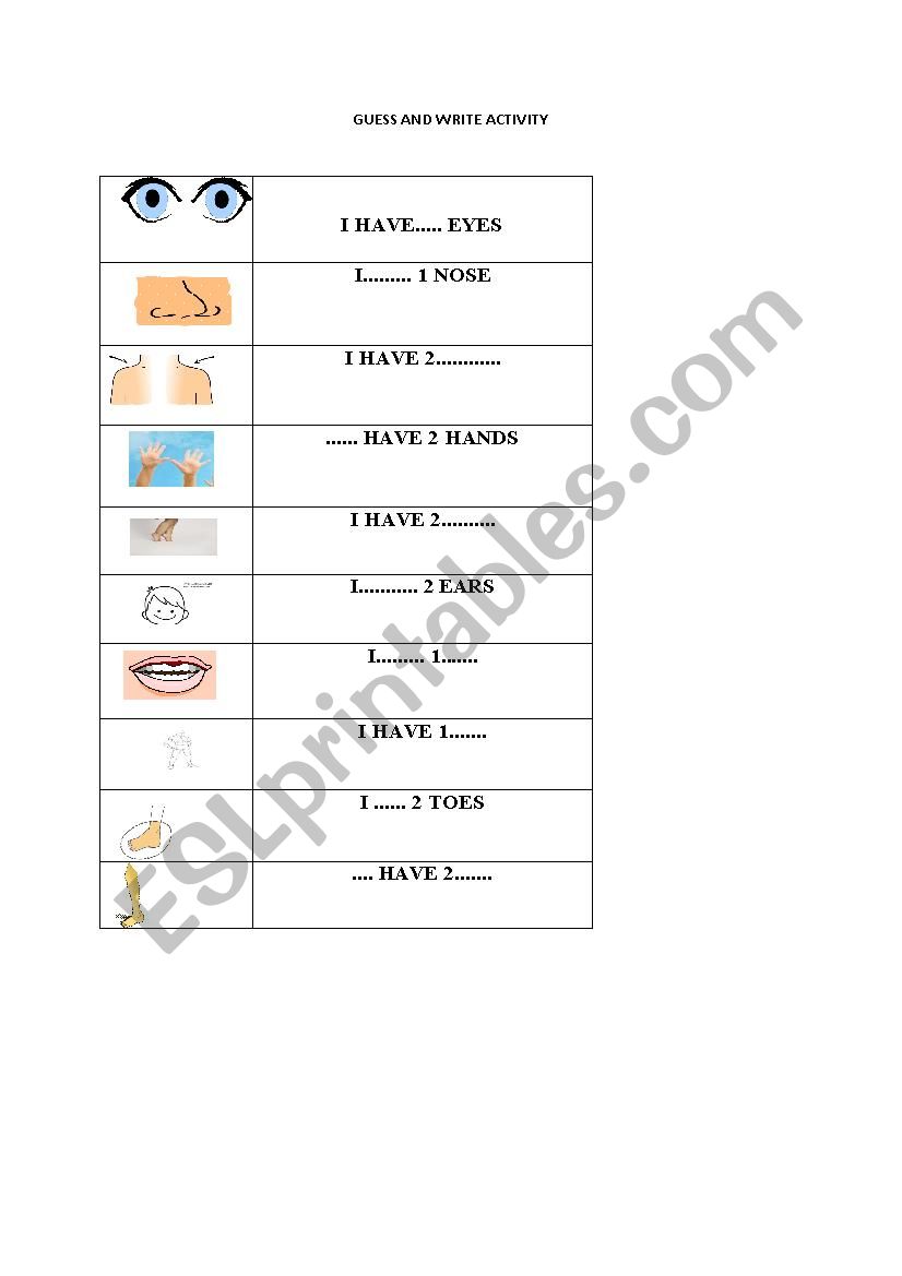 PART OF BODY worksheet