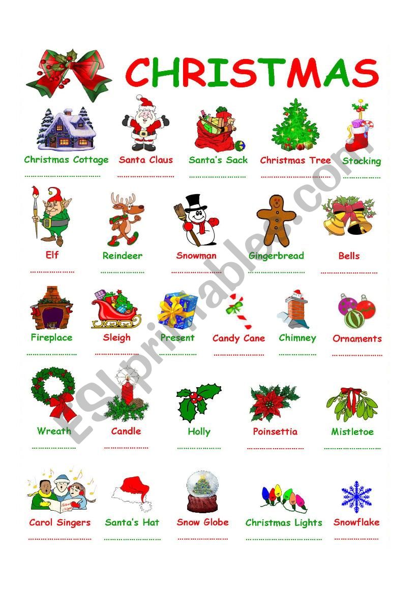 Christmas Vocabulary With Pictures