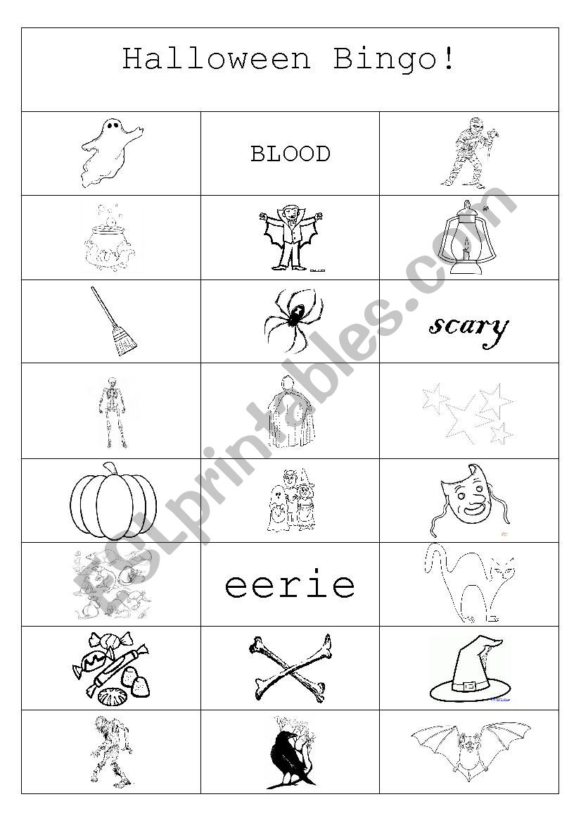 Halloween bingo worksheet