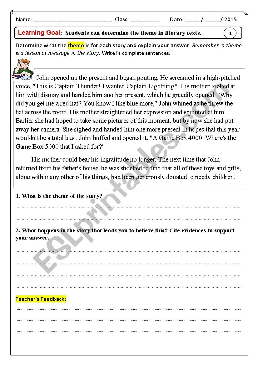 Determine  the theme  worksheet