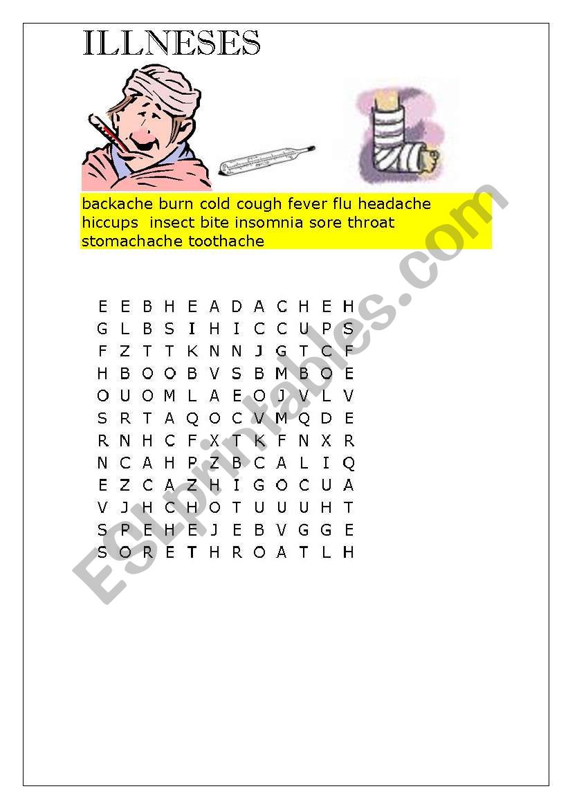 illness WORD SEARCH worksheet