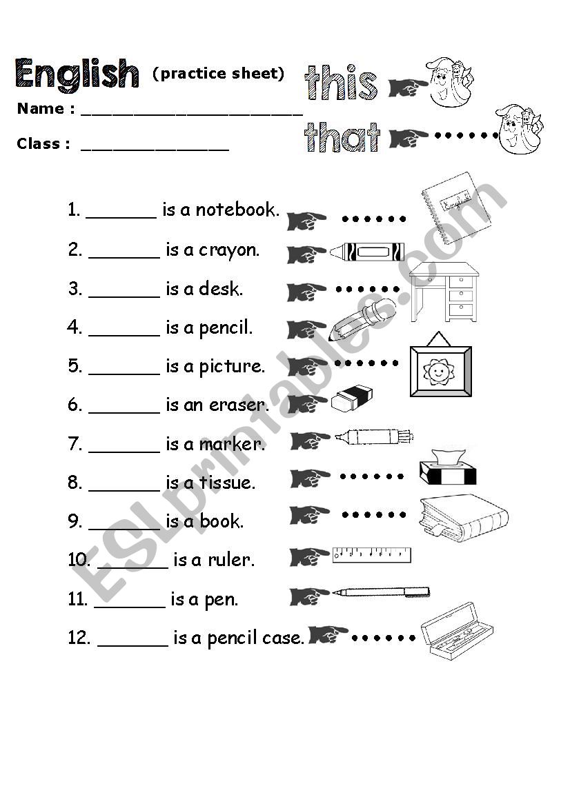 This - That practice sheet worksheet