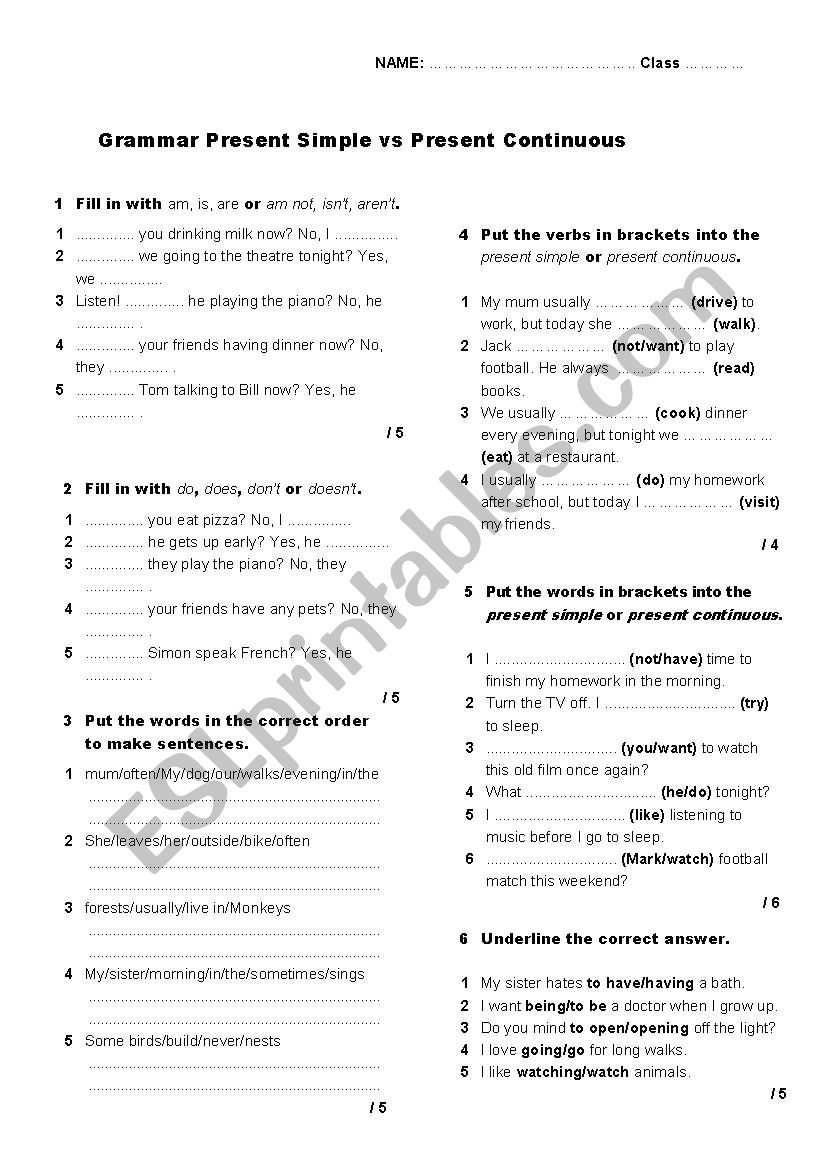 Present Simple and Present Continuous test