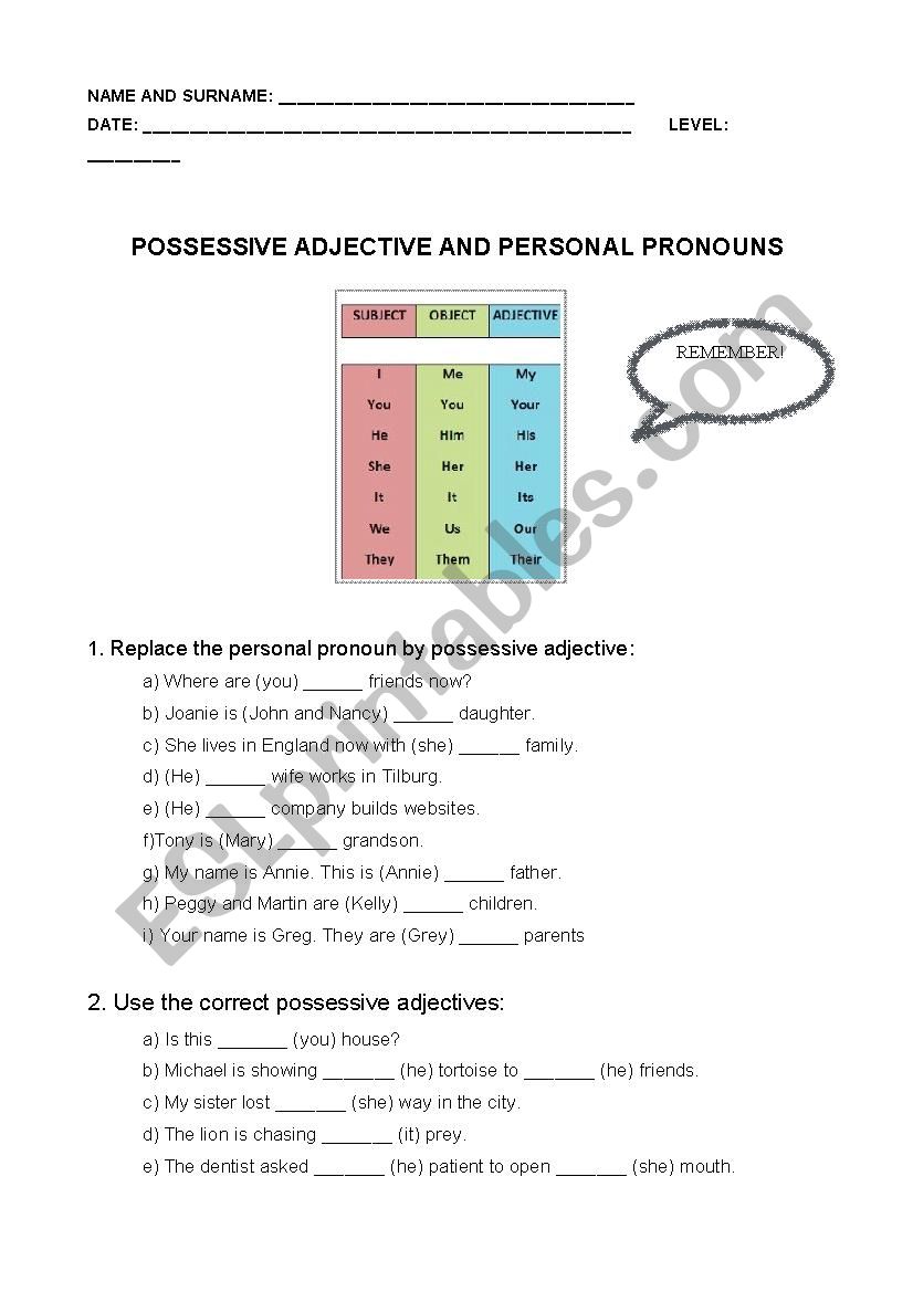 Possessive Adjective  worksheet