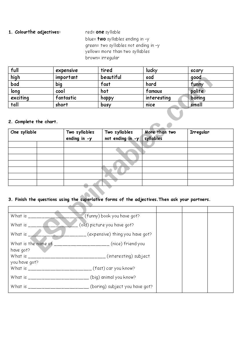 comparison of adjectives worksheet