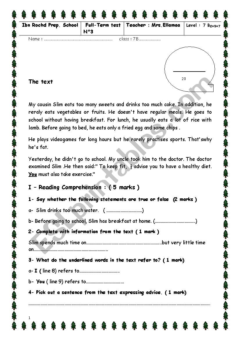 Full-term test 3 2015 worksheet