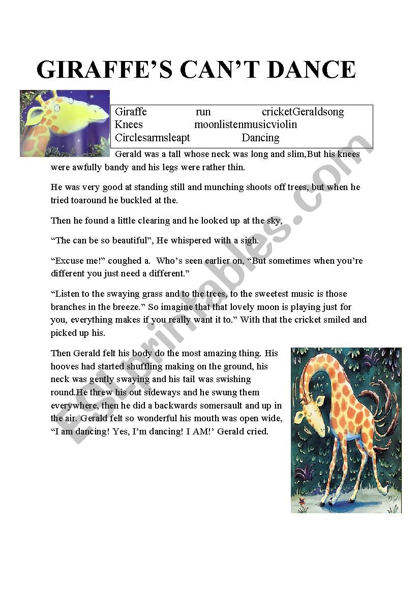 giraffes cant dance worksheet