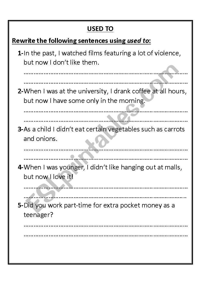 Used to worksheet