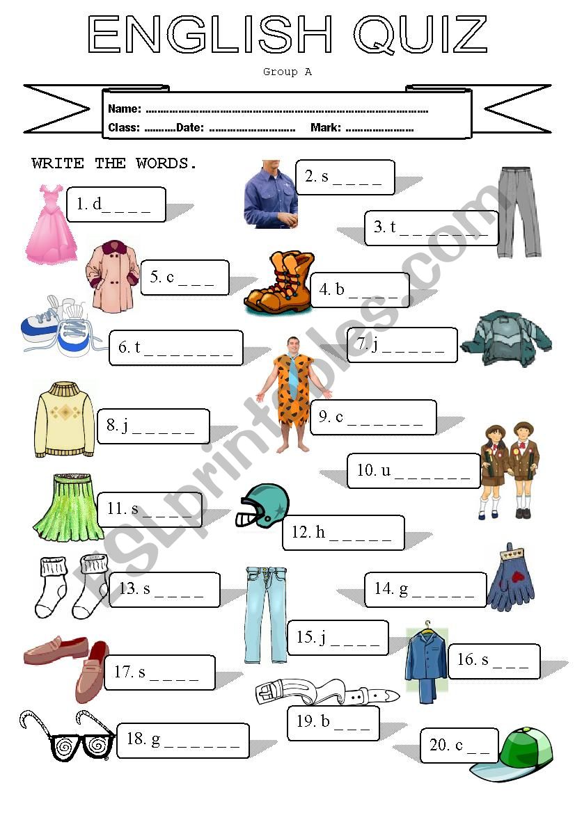 Quiz on Clothes worksheet