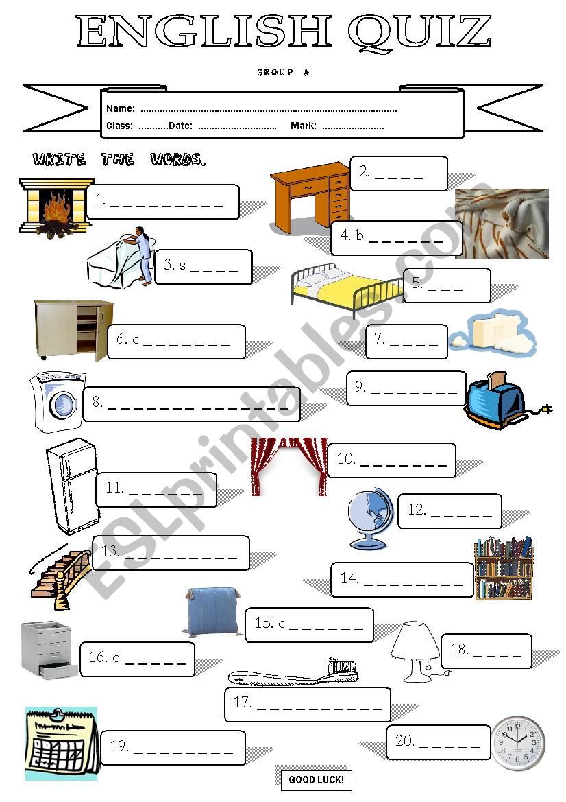 Quiz on Furniture Vocabulary worksheet