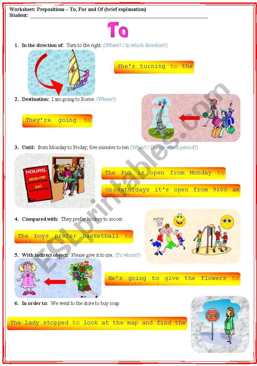 Prepositions - to, for, of : brief explanation