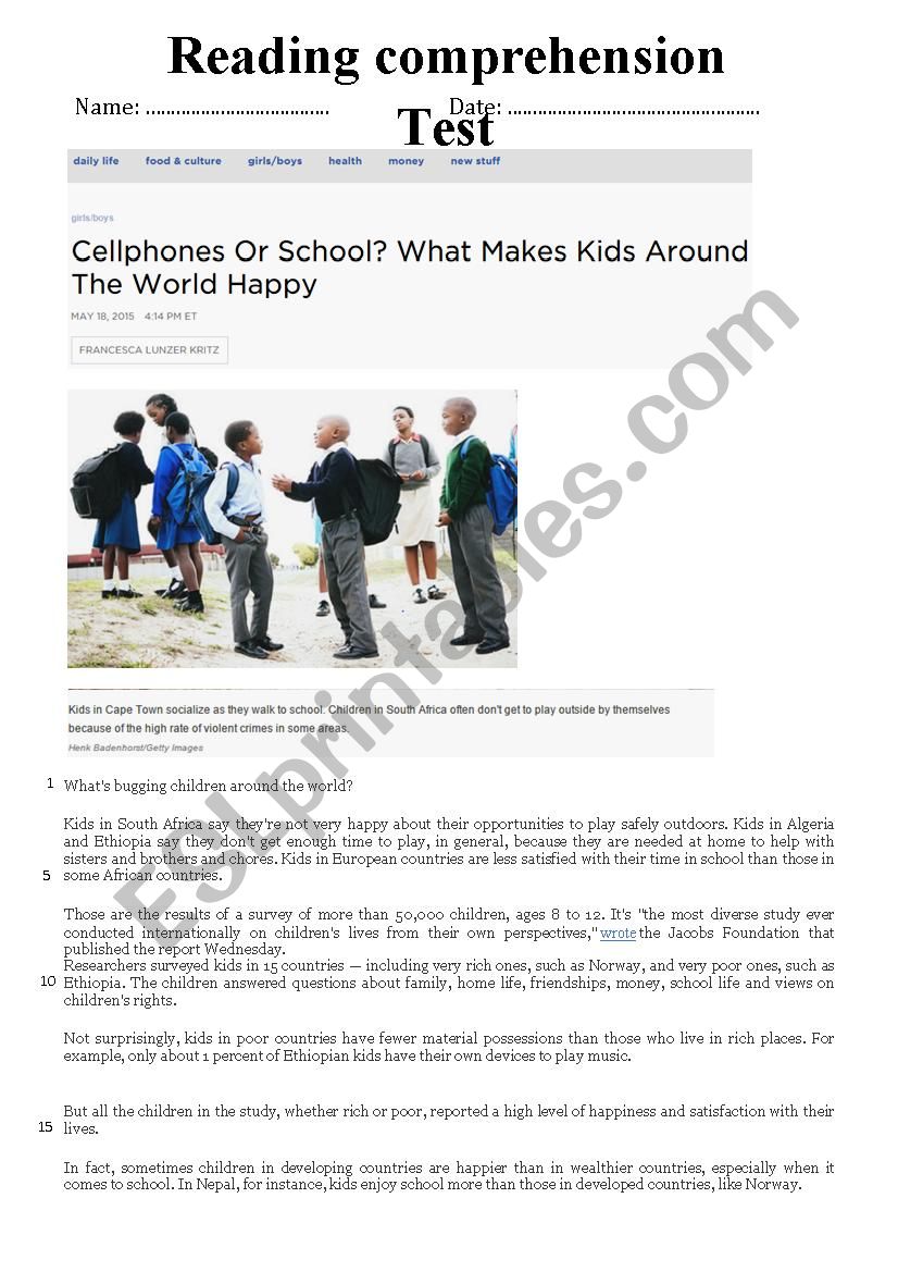 cellphones or school? worksheet