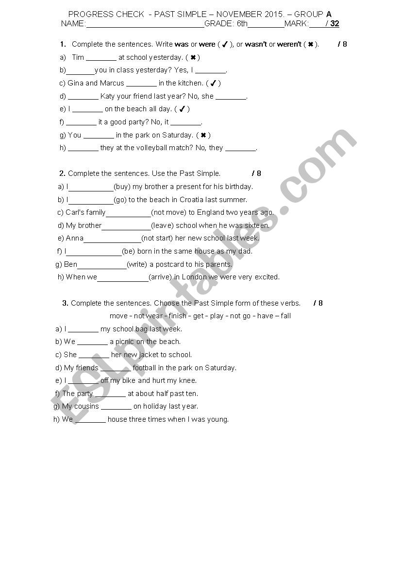 Pas Simple worksheet