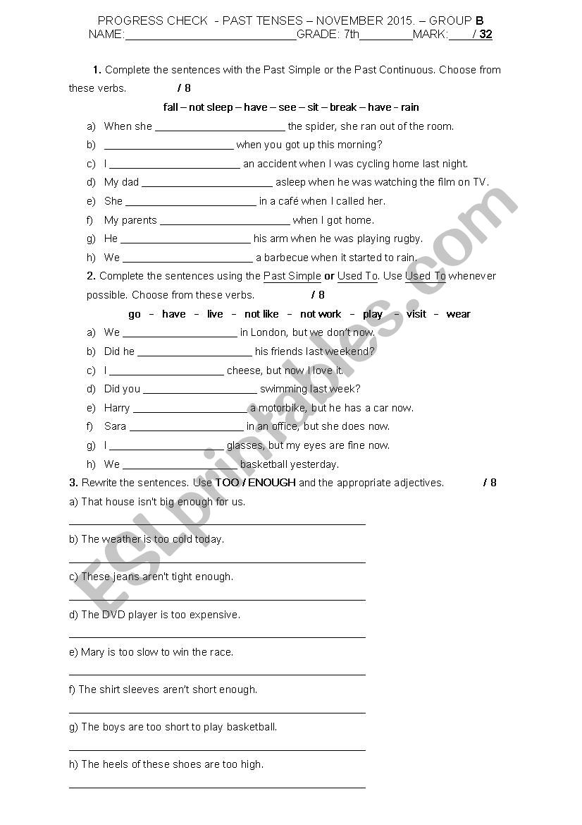 Past Tenses worksheet