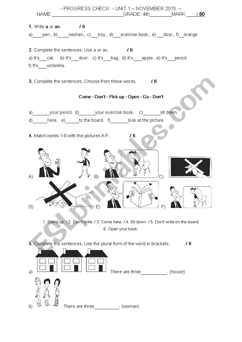 Classroom language worksheet