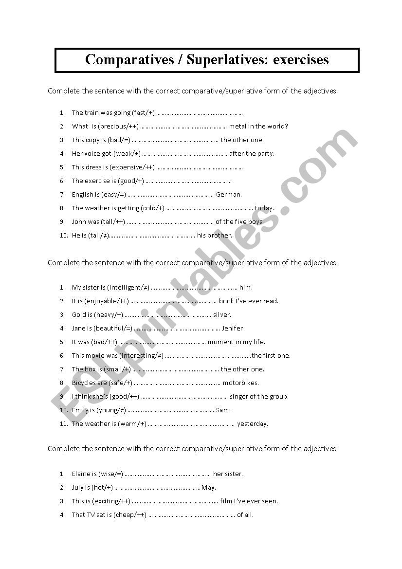 Comparatives/Superlatives worksheet