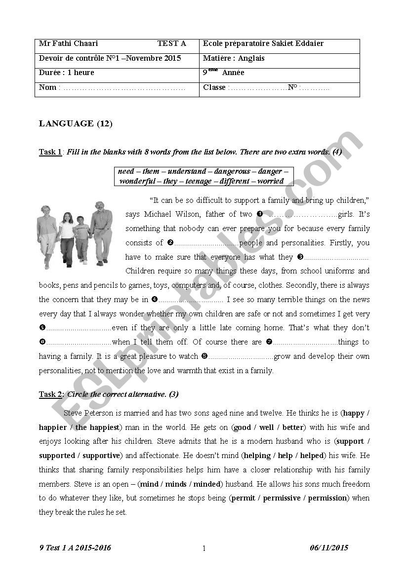 9 Test 1 A 2015-2016 worksheet