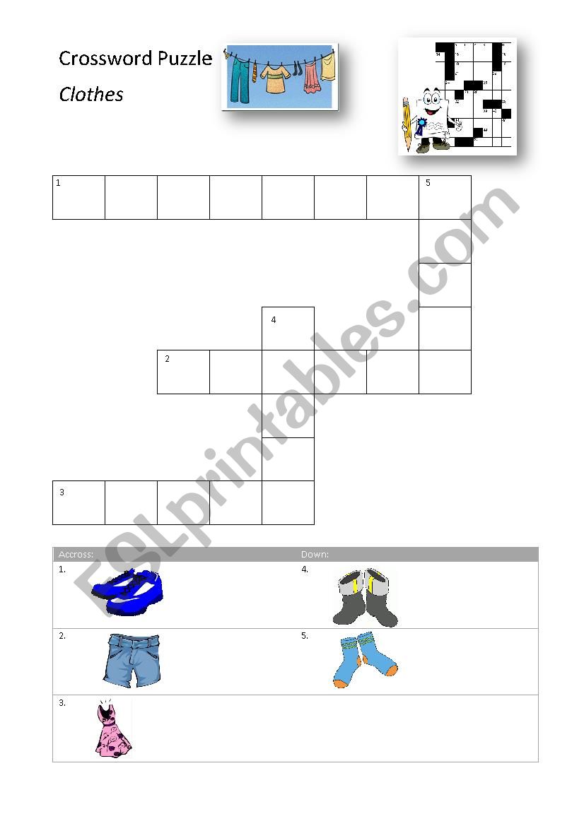 Clothes Crossword Puzzle worksheet
