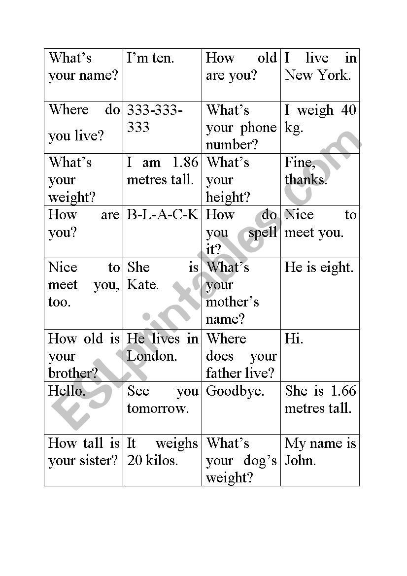 Introduction domino worksheet