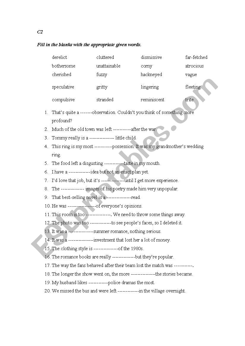 Vocabulary-Adjectives-C2 worksheet