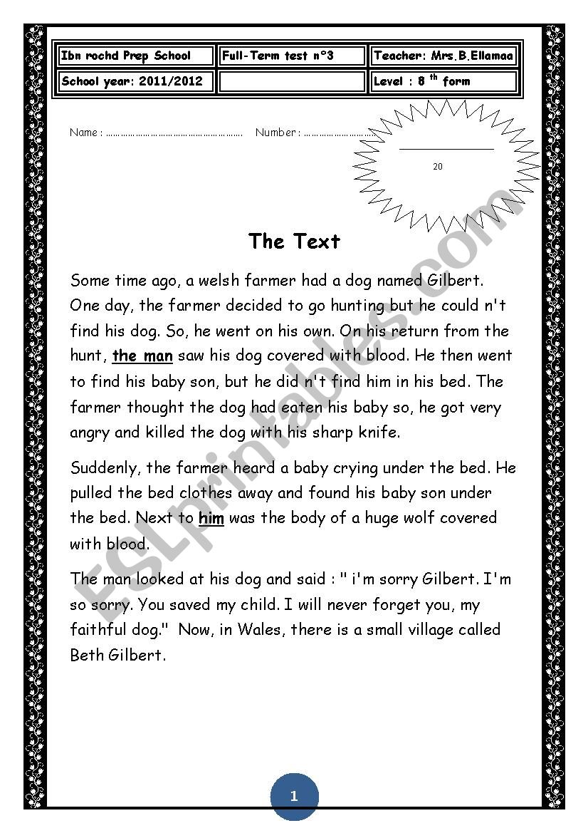 8th form test 3 worksheet