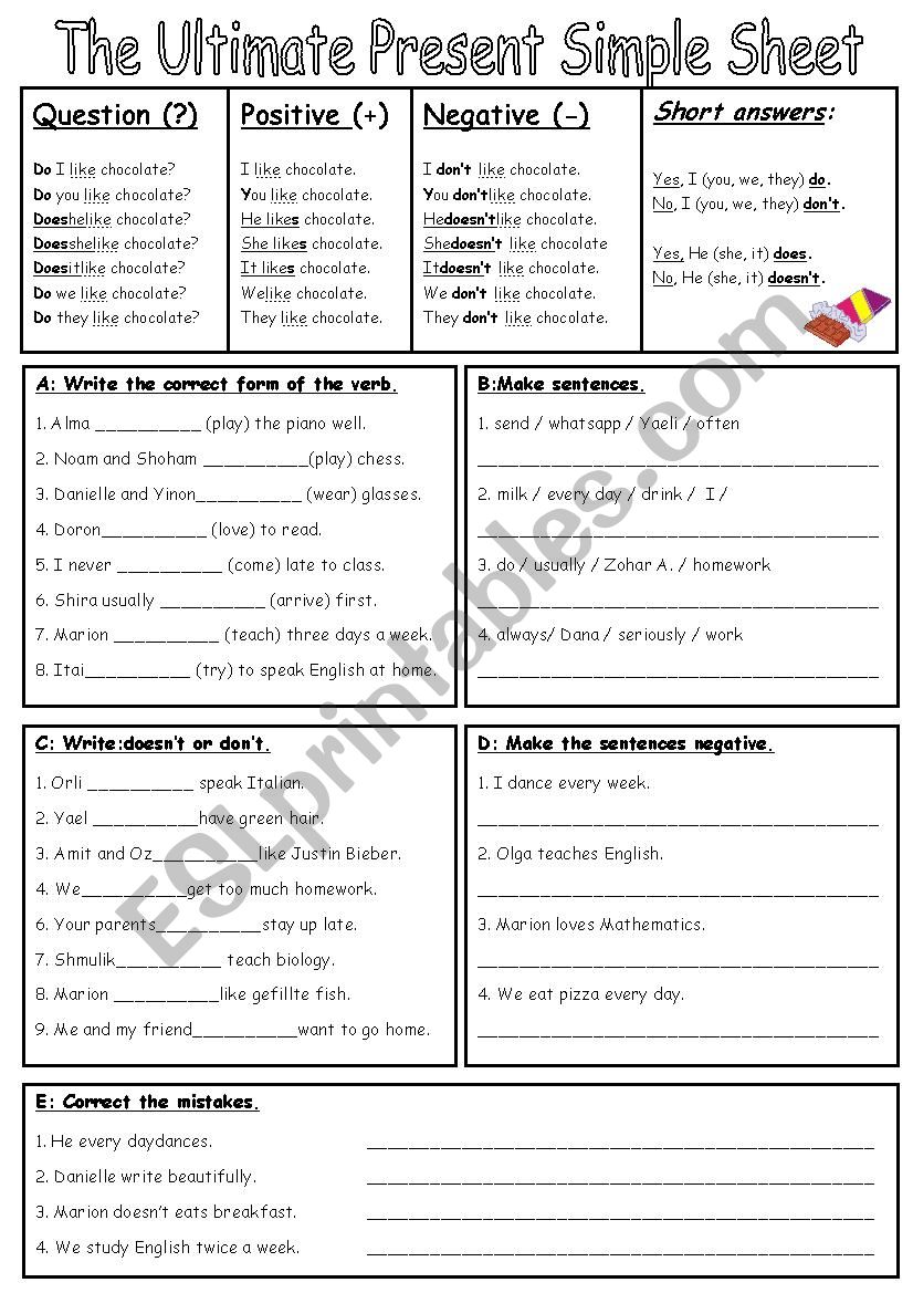 complete present simple sheet incl. guide (2 pages)