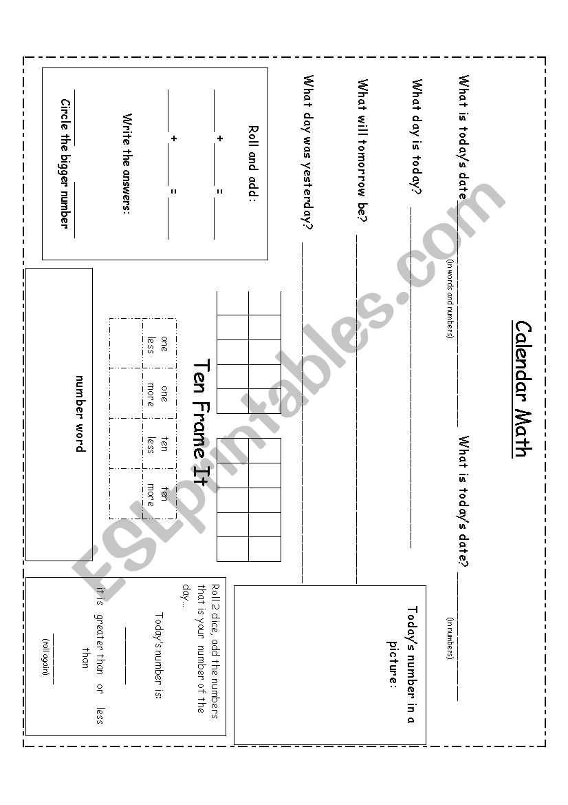 Calendar Math worksheet