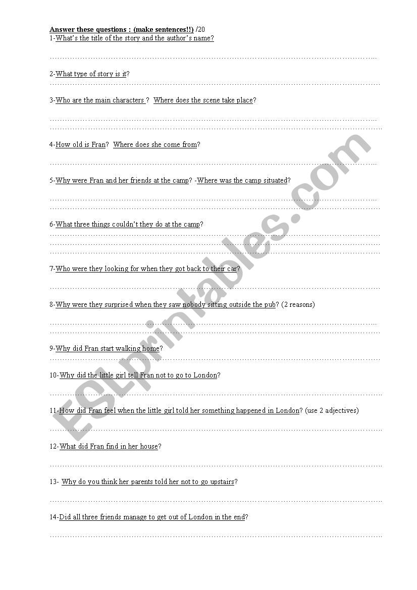 Plague worksheet