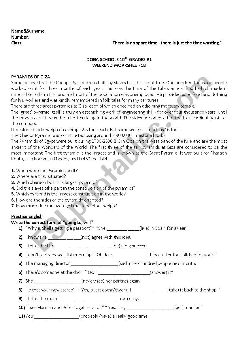 PYRAMID OF GIZA worksheet