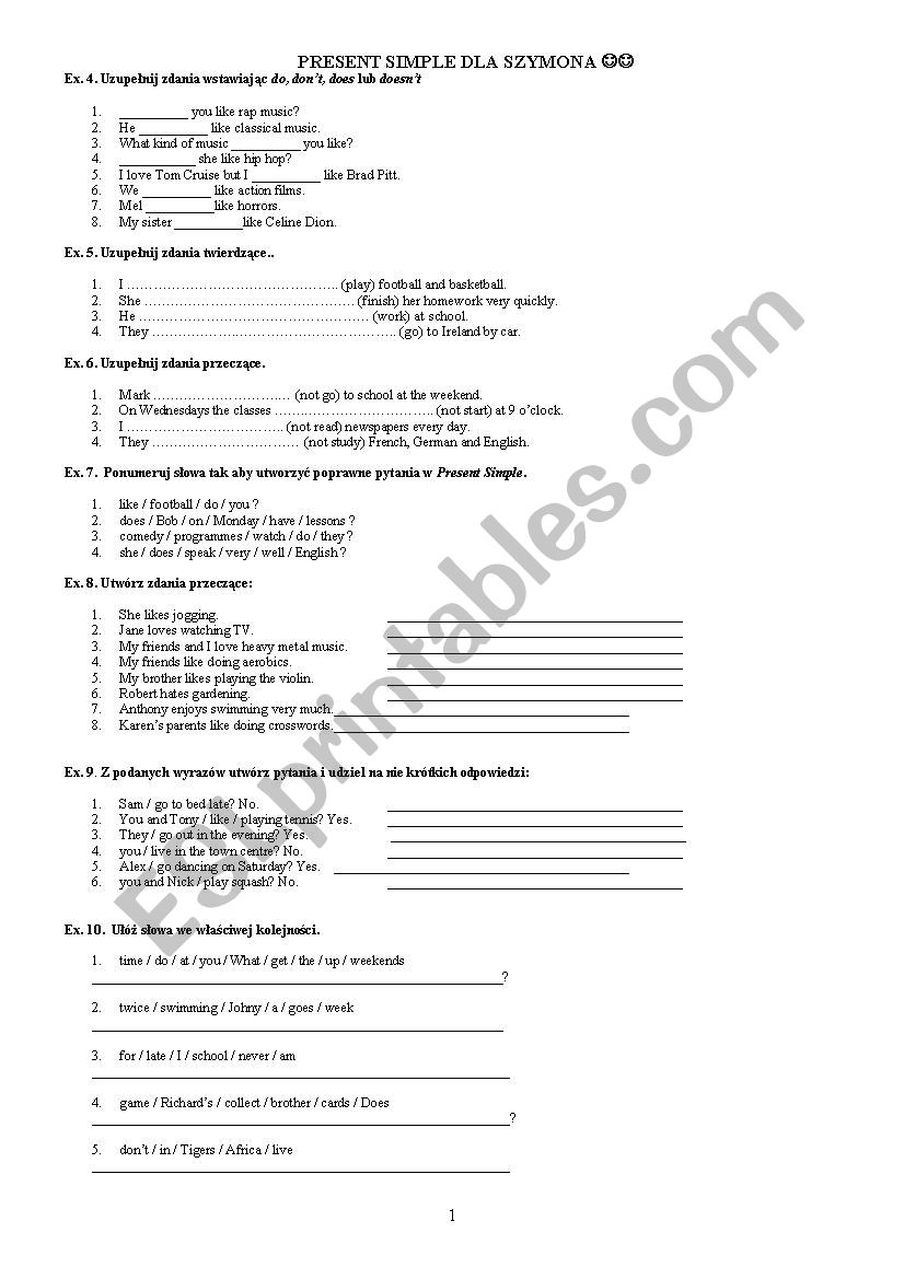 Present Simple  worksheet