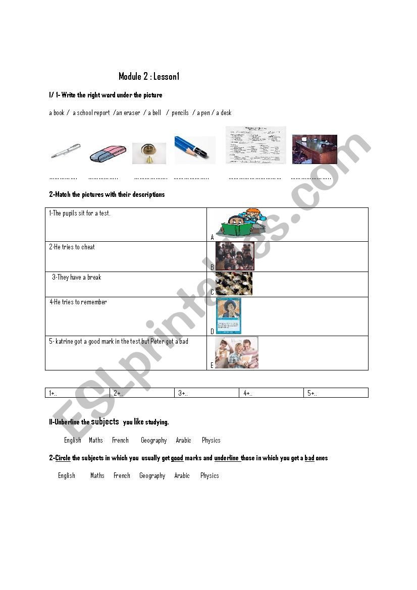 School memories group session worksheet