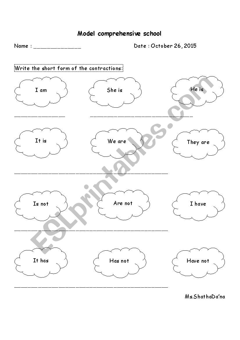 contraction worksheet