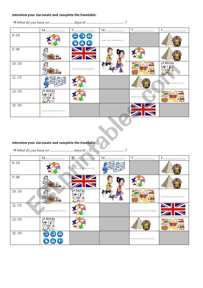 time and timetable pairwork worksheet