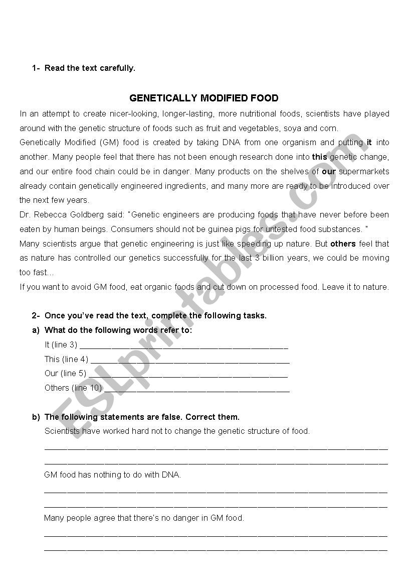 genetically modified food worksheet