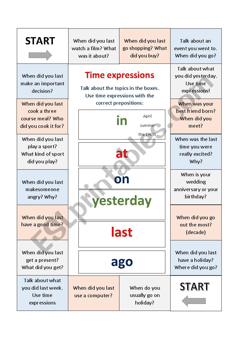 Boardgame about Prepositions of time