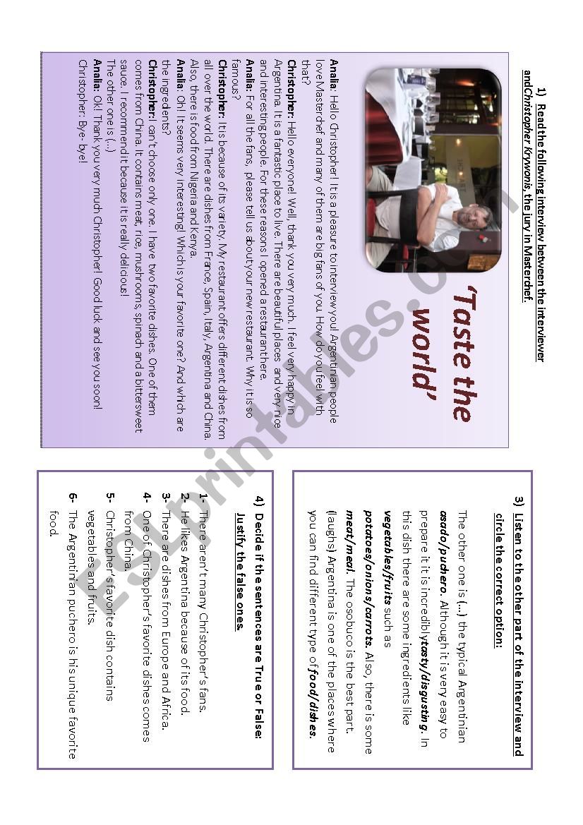 Masterchef Food worksheet