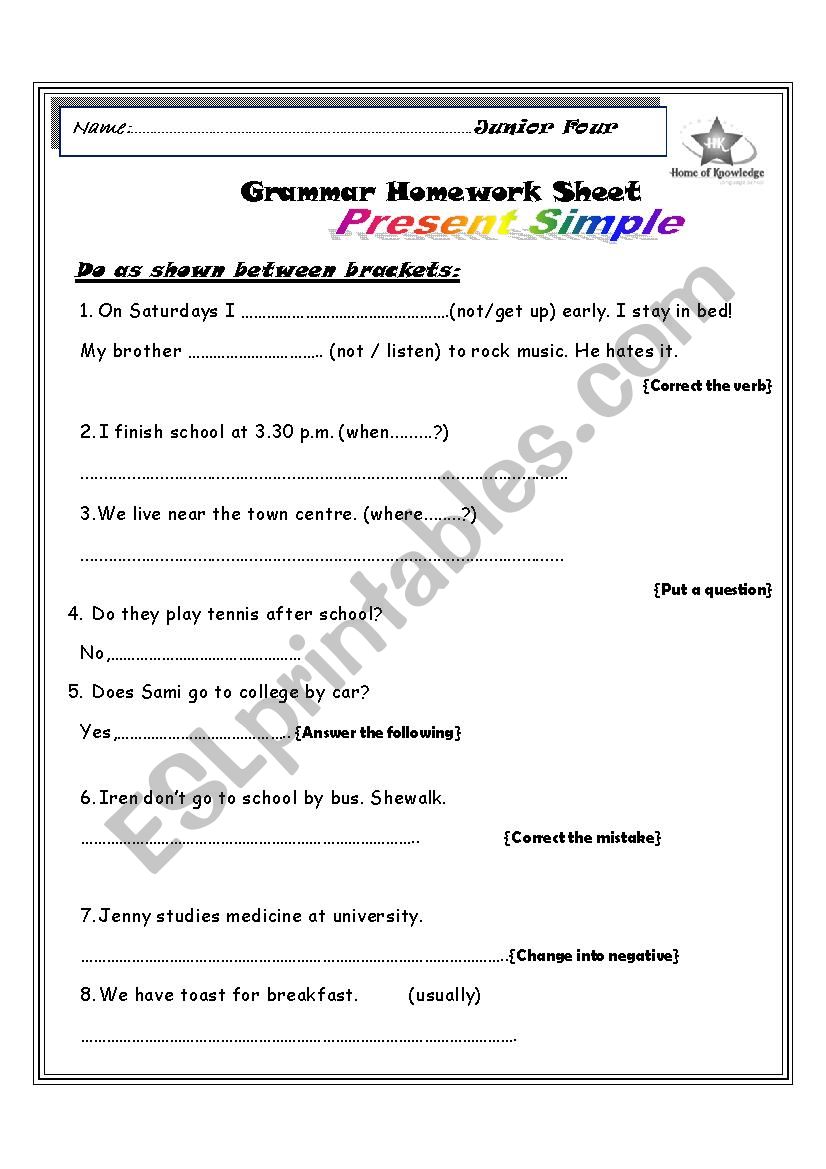 present simple exercises worksheet