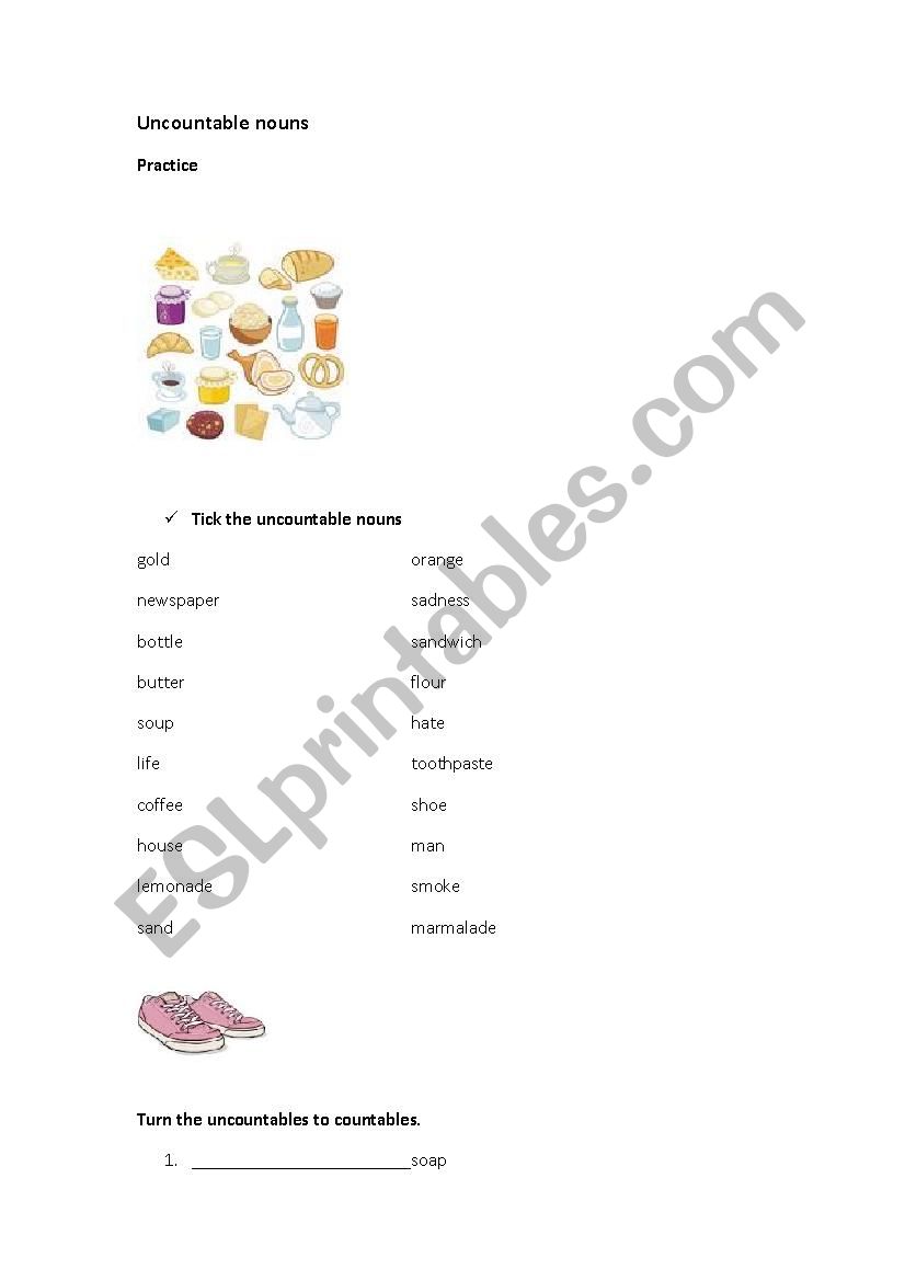 Countable - uncountable nouns worksheet