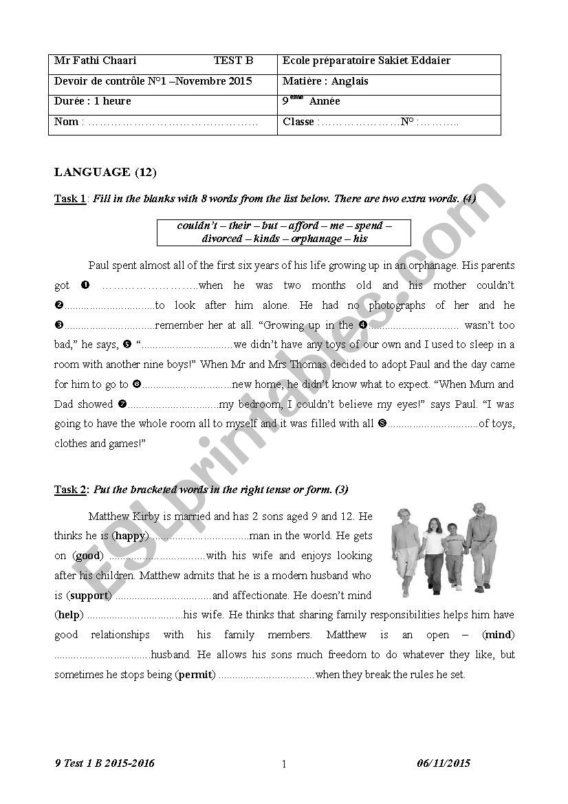 9 Test 1 B 2015-2016 worksheet