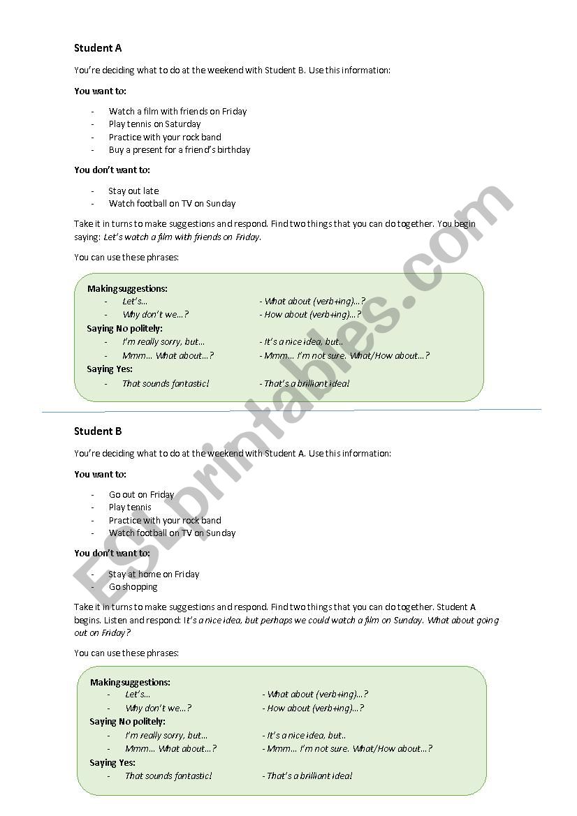 Making suggestions worksheet