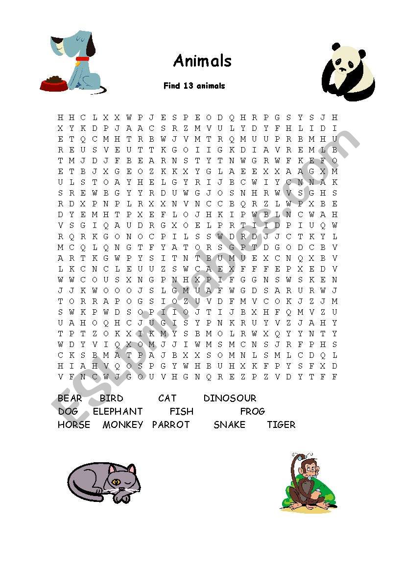 ANIMALS WORD SEARCH worksheet