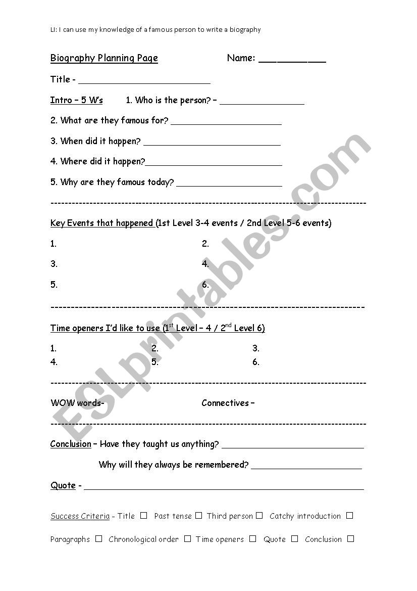 Biography worksheet