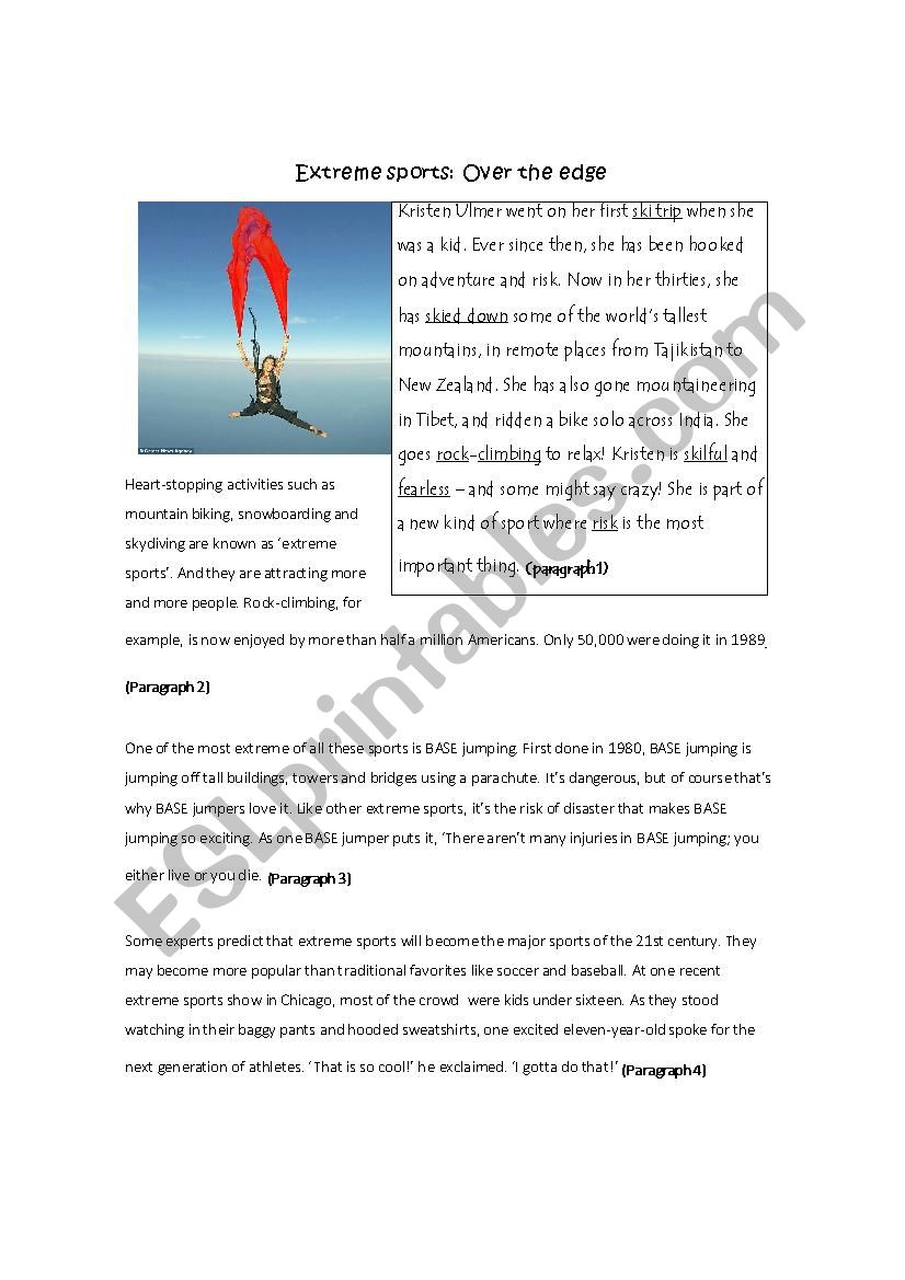 Extreme sport worksheet