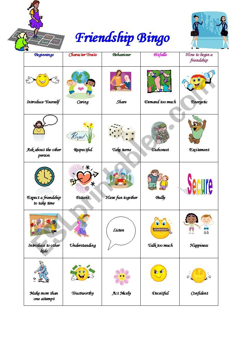 Frienship bingo worksheet