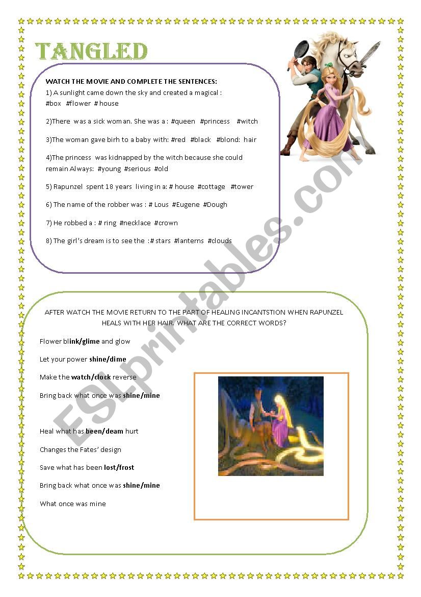 MOVIE TANGLED ACTIVITY worksheet