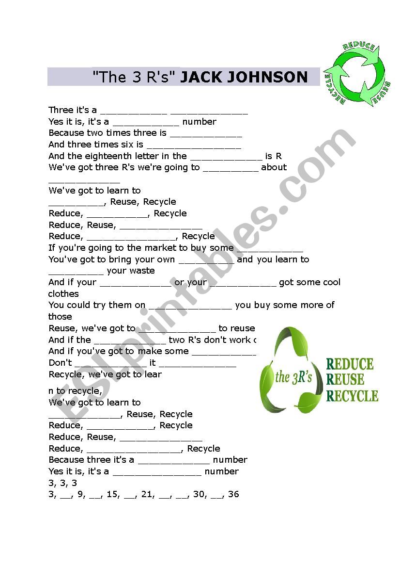 The 3 R´s ESL worksheet by bazza