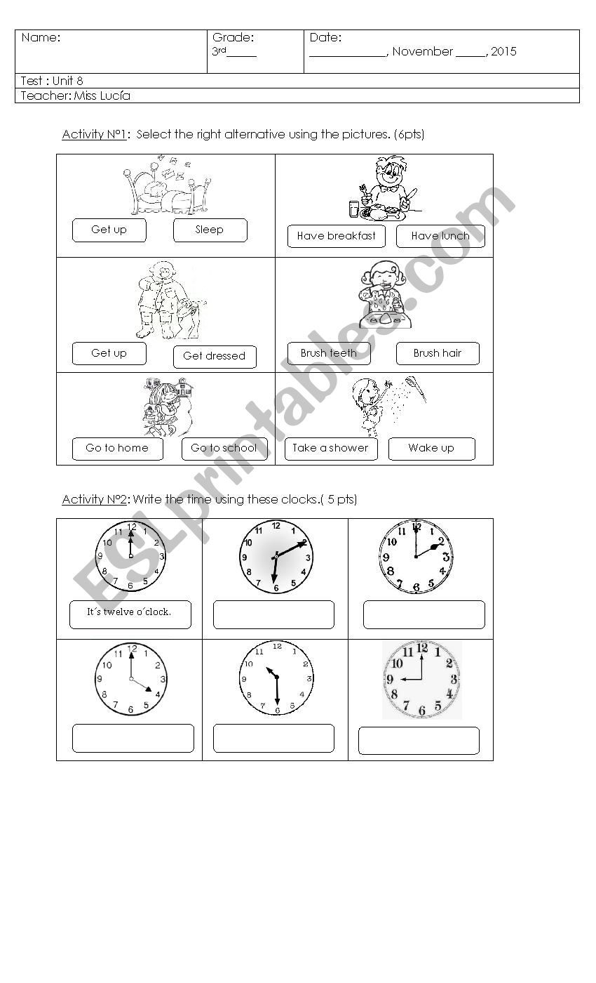 daily routines and time worksheet
